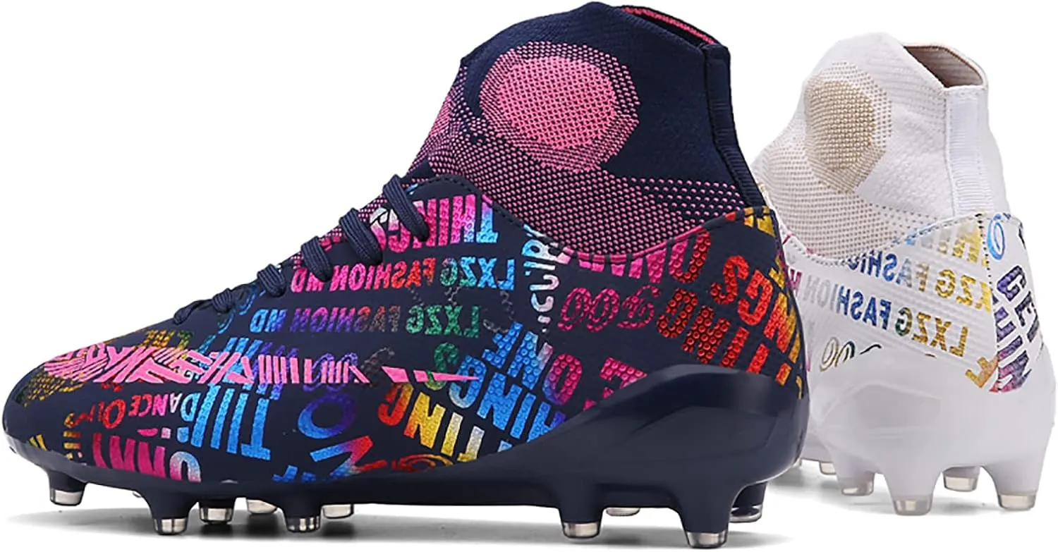 Soccer Cleats Mens Soccer Shoes Boys Professional High-Top Football Boots Indoor Outdoor Competition Training Shoes Comfortable Turf Football Shoes