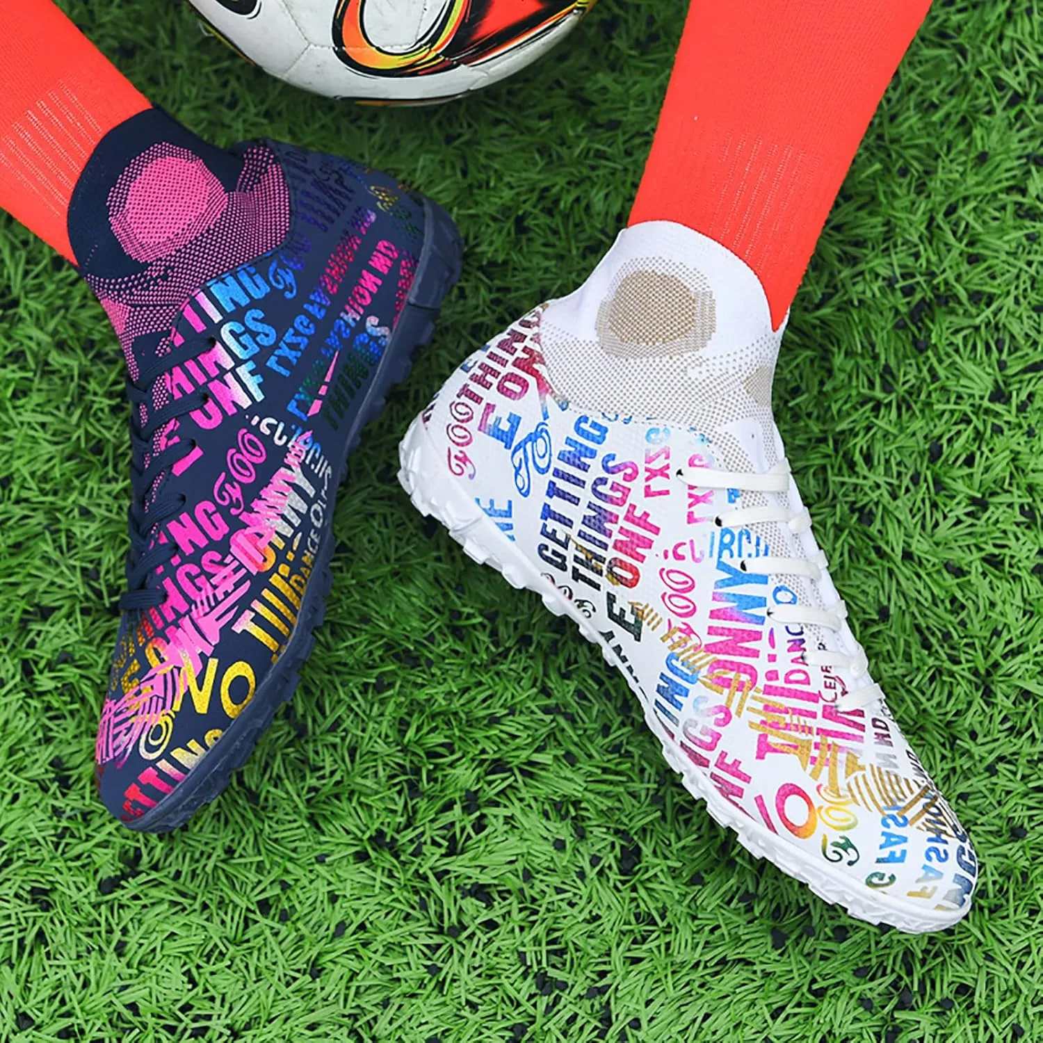 Soccer Cleats Mens Soccer Shoes Boys Professional High-Top Football Boots Indoor Outdoor Competition Training Shoes Comfortable Turf Football Shoes