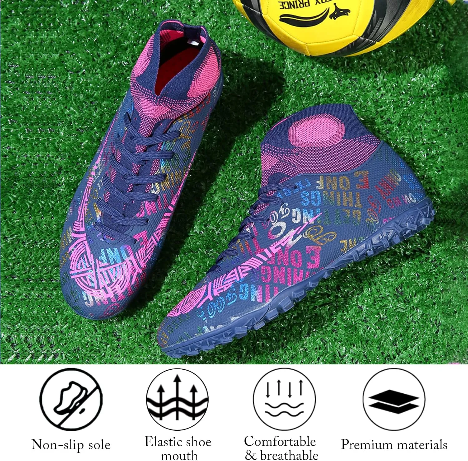 Soccer Cleats Mens Soccer Shoes Boys Professional High-Top Football Boots Indoor Outdoor Competition Training Shoes Comfortable Turf Football Shoes