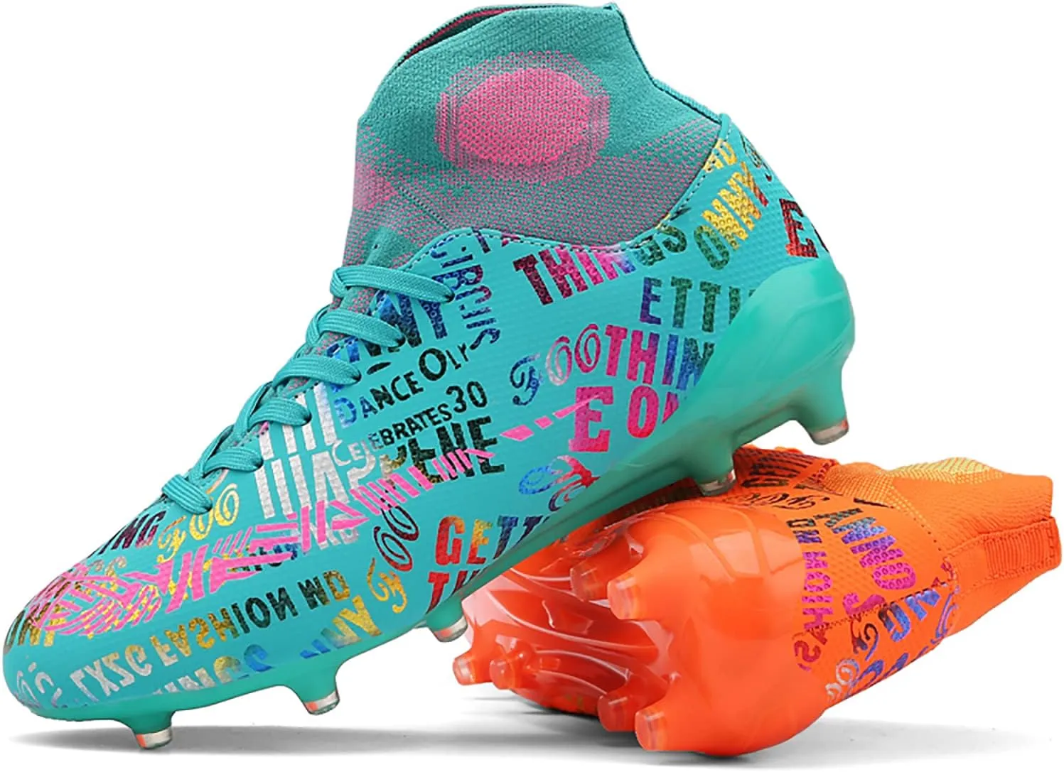 Soccer Cleats Mens Soccer Shoes Boys Professional High-Top Football Boots Indoor Outdoor Competition Training Shoes Comfortable Turf Football Shoes