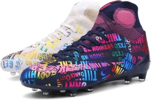 Soccer Cleats Mens Soccer Shoes Boys Professional High-Top Football Boots Indoor Outdoor Competition Training Shoes Comfortable Turf Football Shoes