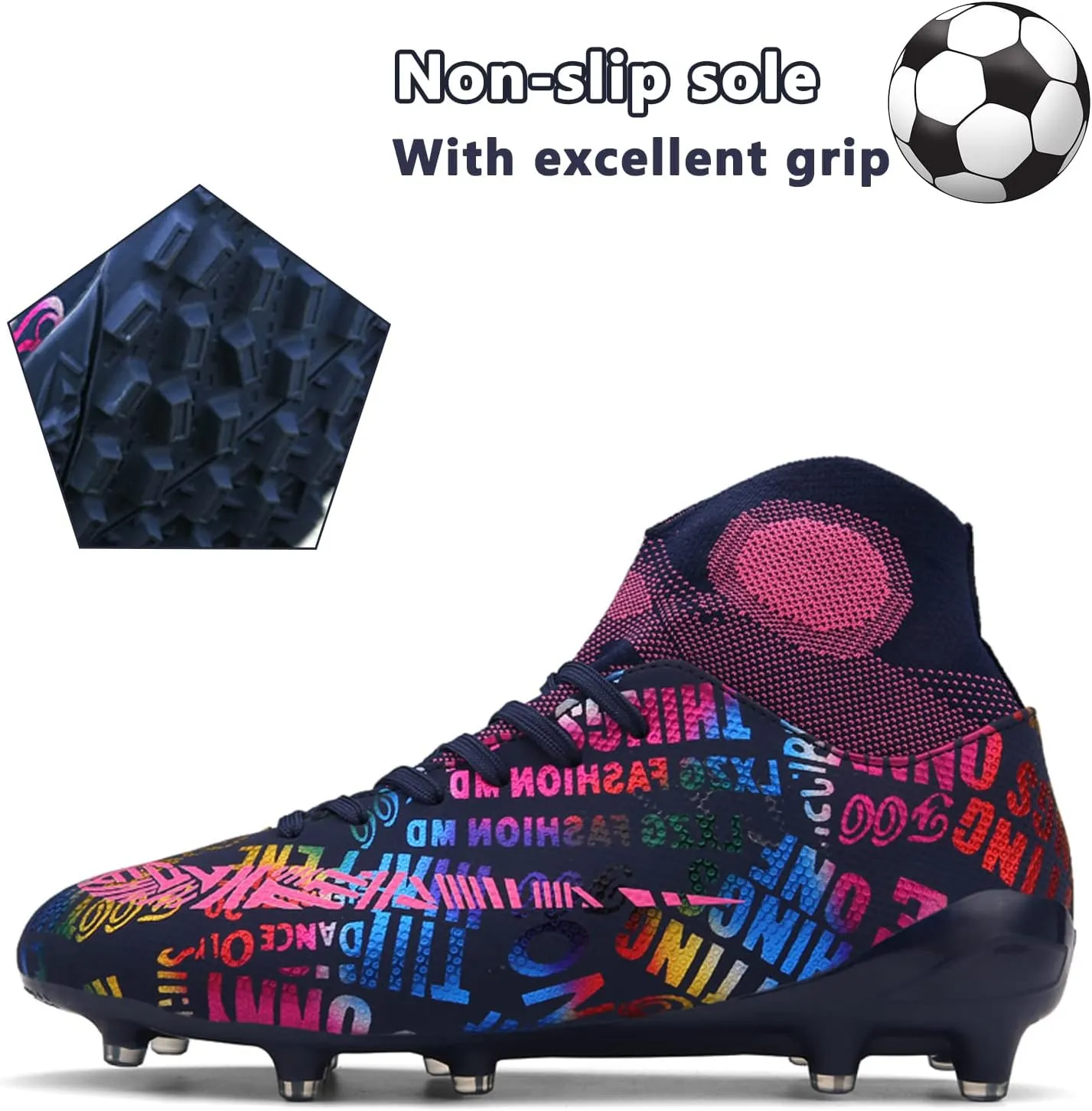Soccer Cleats Mens Soccer Shoes Boys Professional High-Top Football Boots Indoor Outdoor Competition Training Shoes Comfortable Turf Football Shoes
