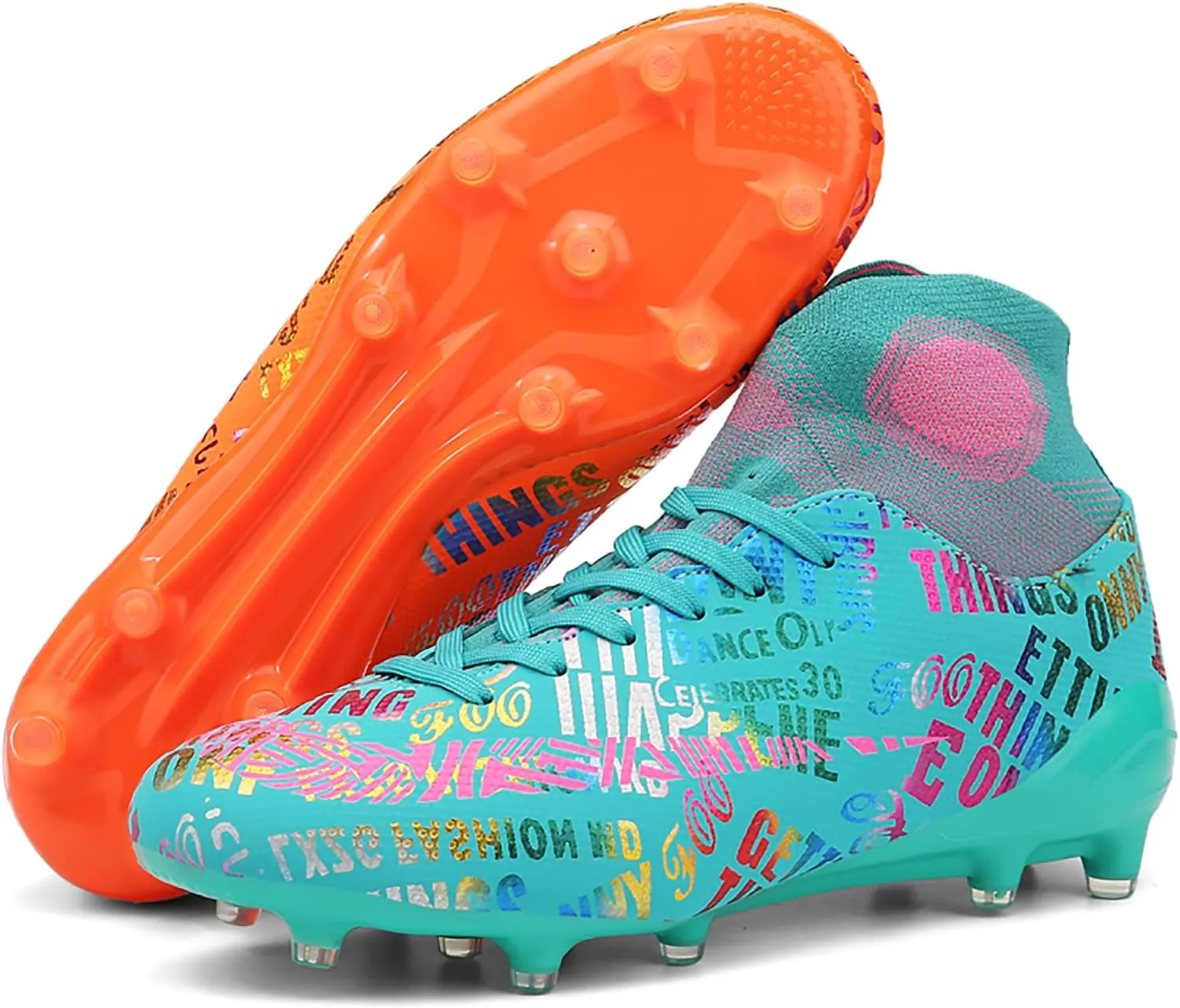 Soccer Cleats Mens Soccer Shoes Boys Professional High-Top Football Boots Indoor Outdoor Competition Training Shoes Comfortable Turf Football Shoes
