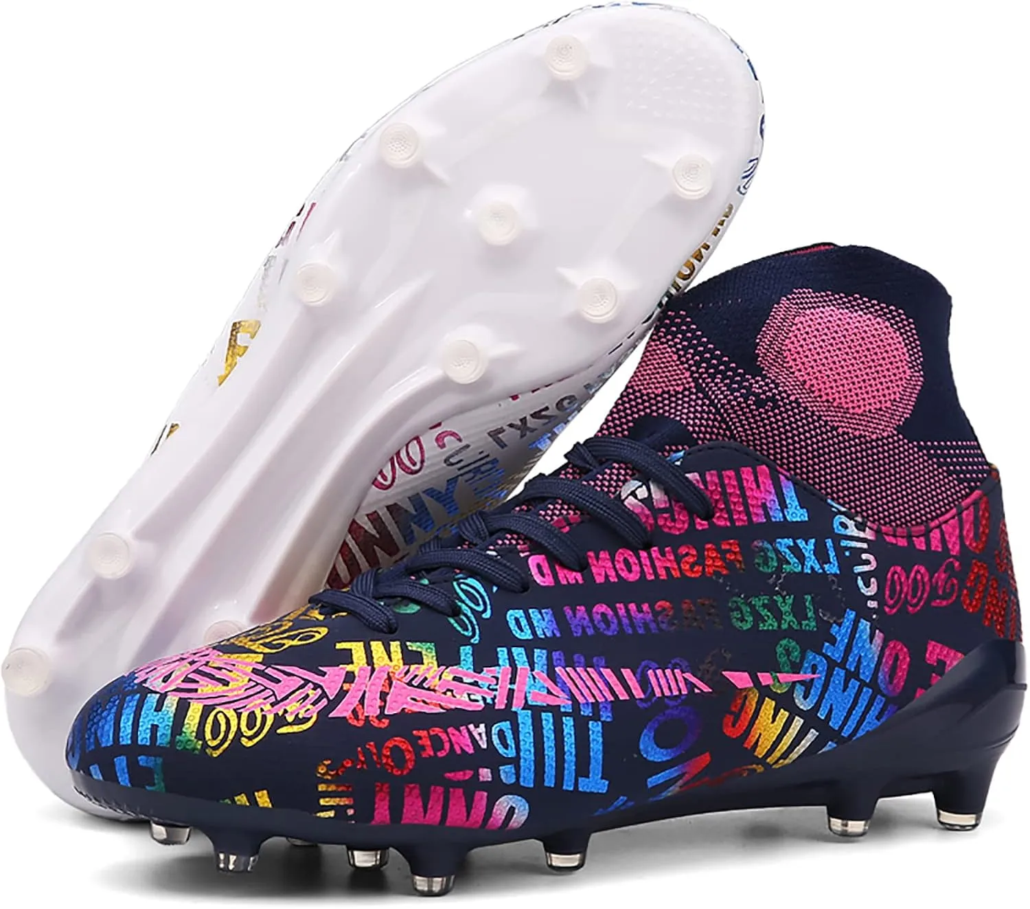 Soccer Cleats Mens Soccer Shoes Boys Professional High-Top Football Boots Indoor Outdoor Competition Training Shoes Comfortable Turf Football Shoes