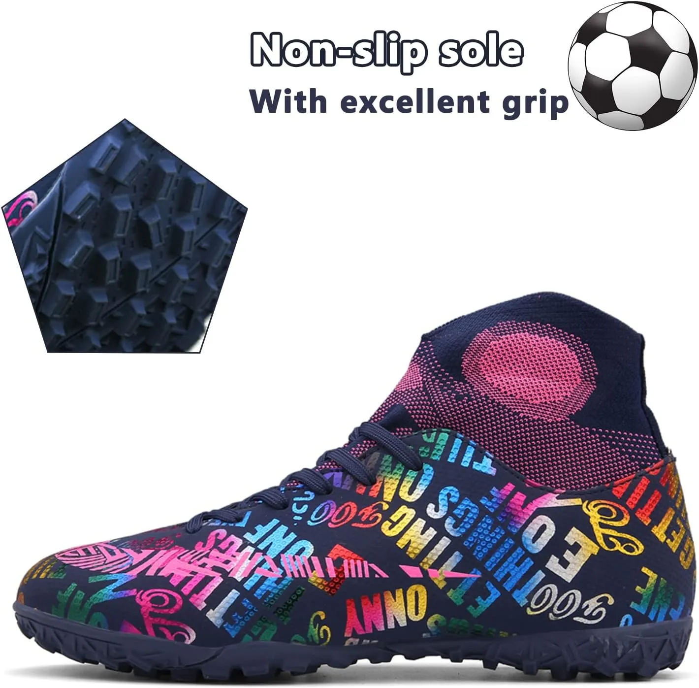 Soccer Cleats Mens Soccer Shoes Boys Professional High-Top Football Boots Indoor Outdoor Competition Training Shoes Comfortable Turf Football Shoes
