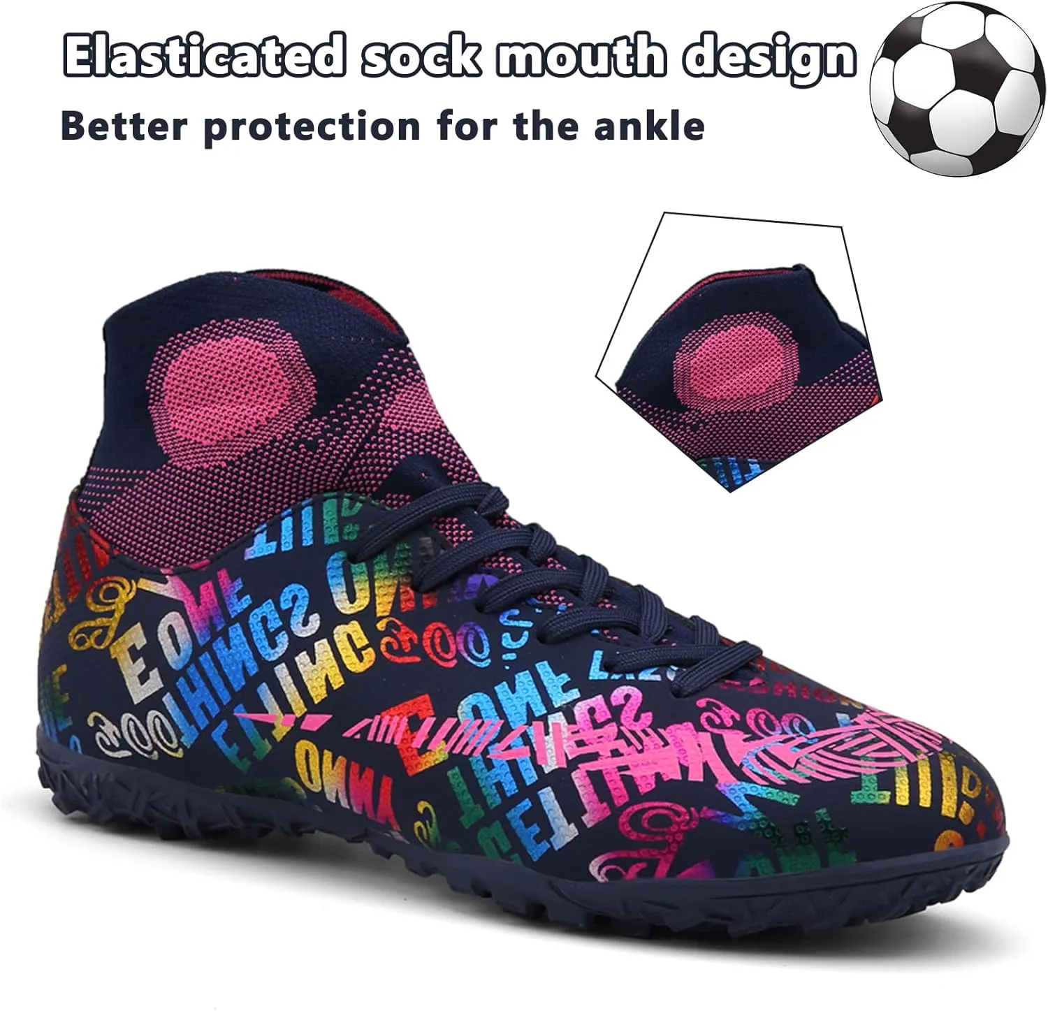 Soccer Cleats Mens Soccer Shoes Boys Professional High-Top Football Boots Indoor Outdoor Competition Training Shoes Comfortable Turf Football Shoes