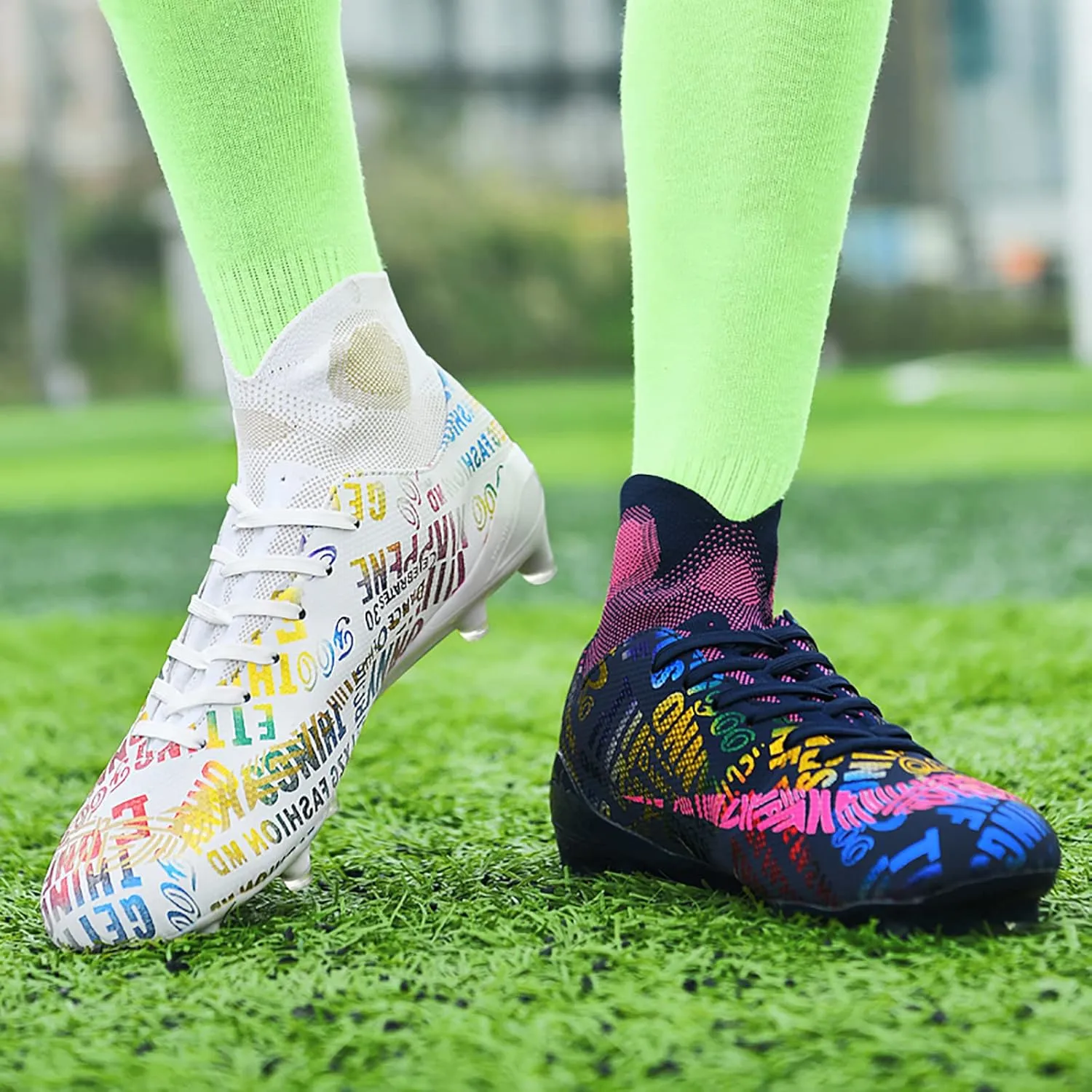 Soccer Cleats Mens Soccer Shoes Boys Professional High-Top Football Boots Indoor Outdoor Competition Training Shoes Comfortable Turf Football Shoes