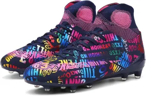 Soccer Cleats Mens Soccer Shoes Boys Professional High-Top Football Boots Indoor Outdoor Competition Training Shoes Comfortable Turf Football Shoes