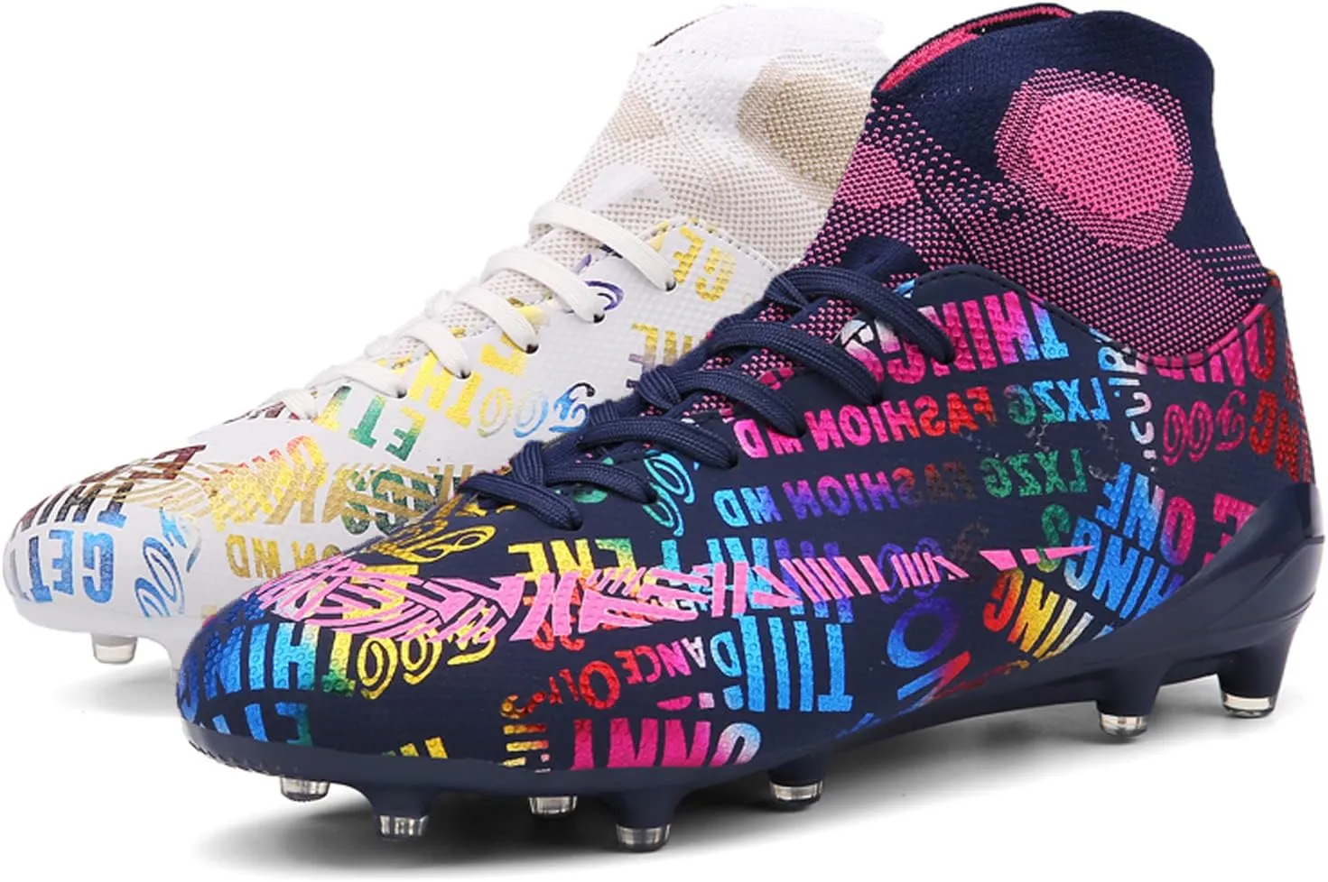 Soccer Cleats Mens Soccer Shoes Boys Professional High-Top Football Boots Indoor Outdoor Competition Training Shoes Comfortable Turf Football Shoes