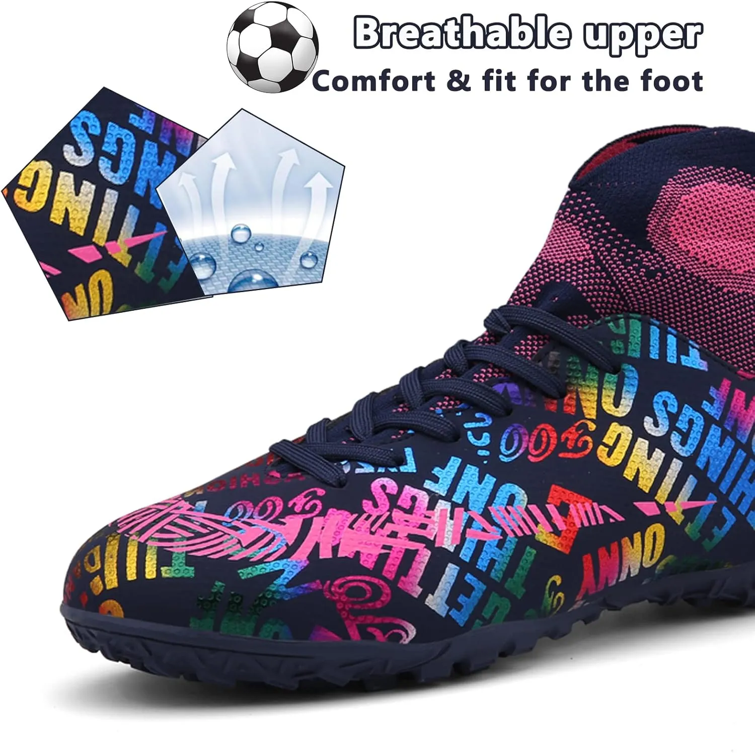Soccer Cleats Mens Soccer Shoes Boys Professional High-Top Football Boots Indoor Outdoor Competition Training Shoes Comfortable Turf Football Shoes