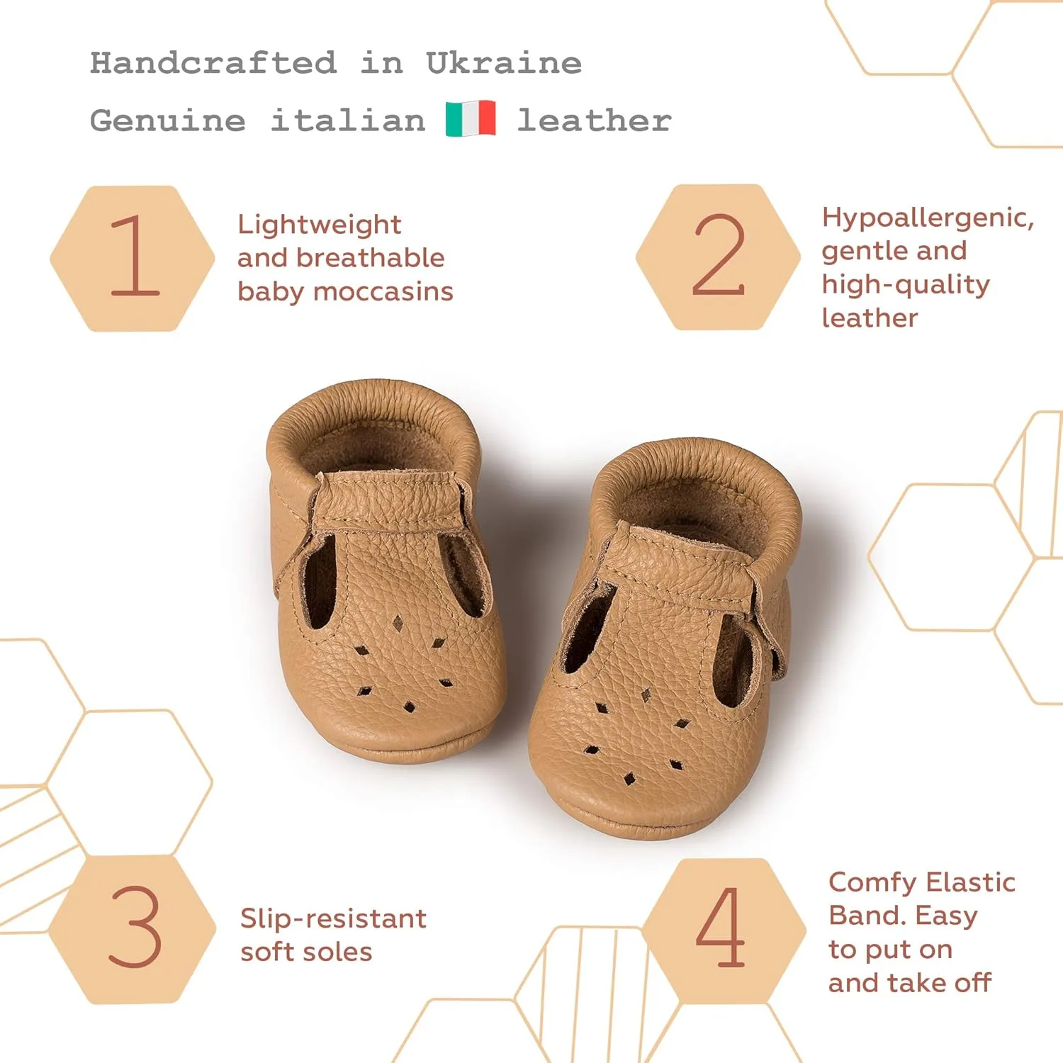 Soft Sole Infant, Baby and Toddler Shoes ?C Elastic T-Strap Italian Leather Baby Moccasin Shoes for Boys and Girls; Crib Shoes to Baby Walking Shoes Handcrafted in Europe
