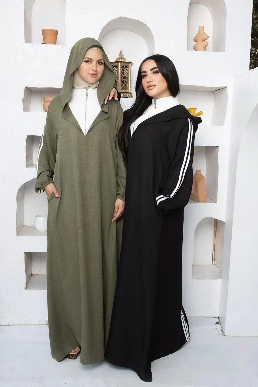 Sporty Chic Hooded Abaya - CAFE