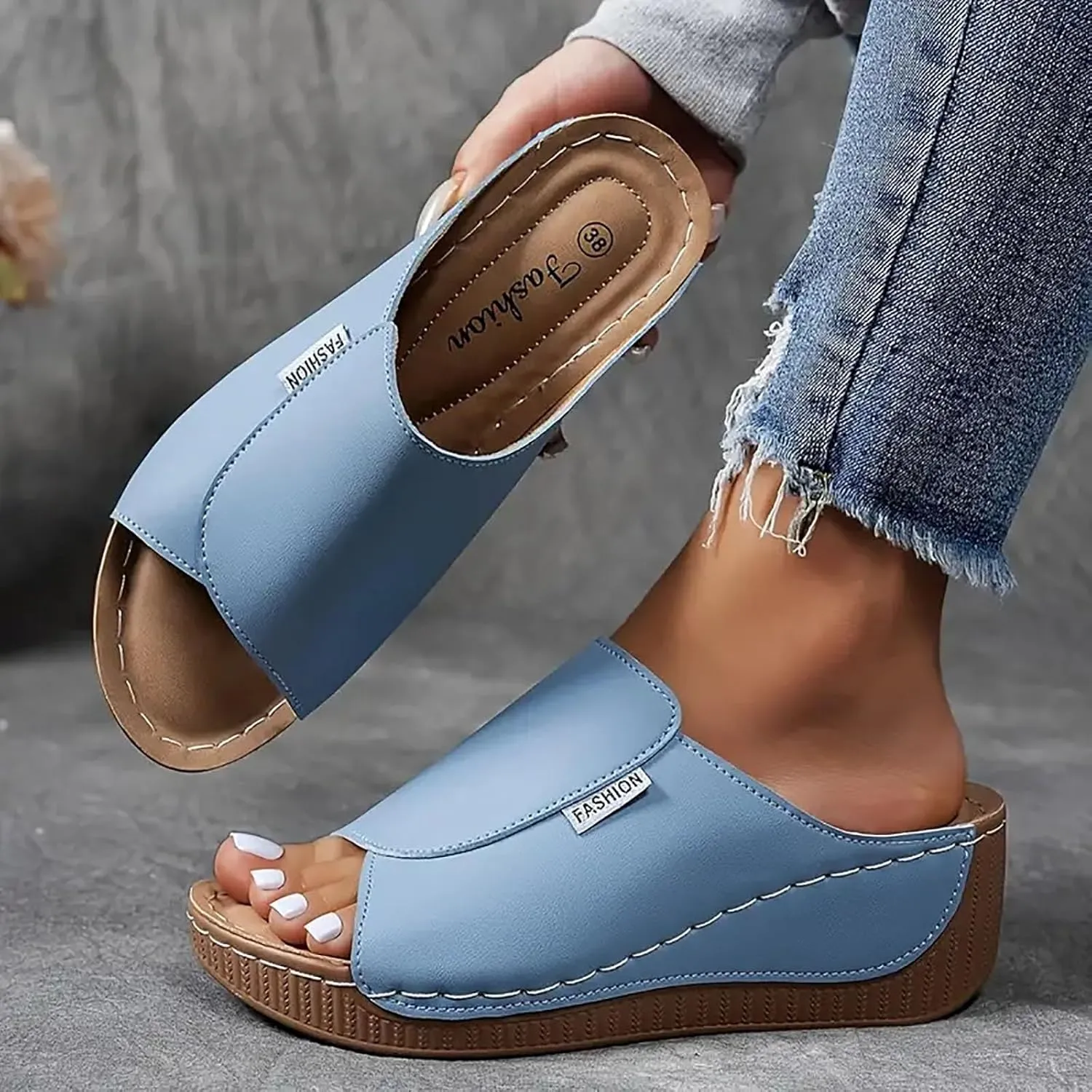 SuanlaTDS Women's Orthopedic Wedge Slide Sandals Platform Arch Support Comfortable Slip On Open Toe High Heels Slide Sandal Casual Summer Shoes Outdoor Elegant Dressy Walking Slippers