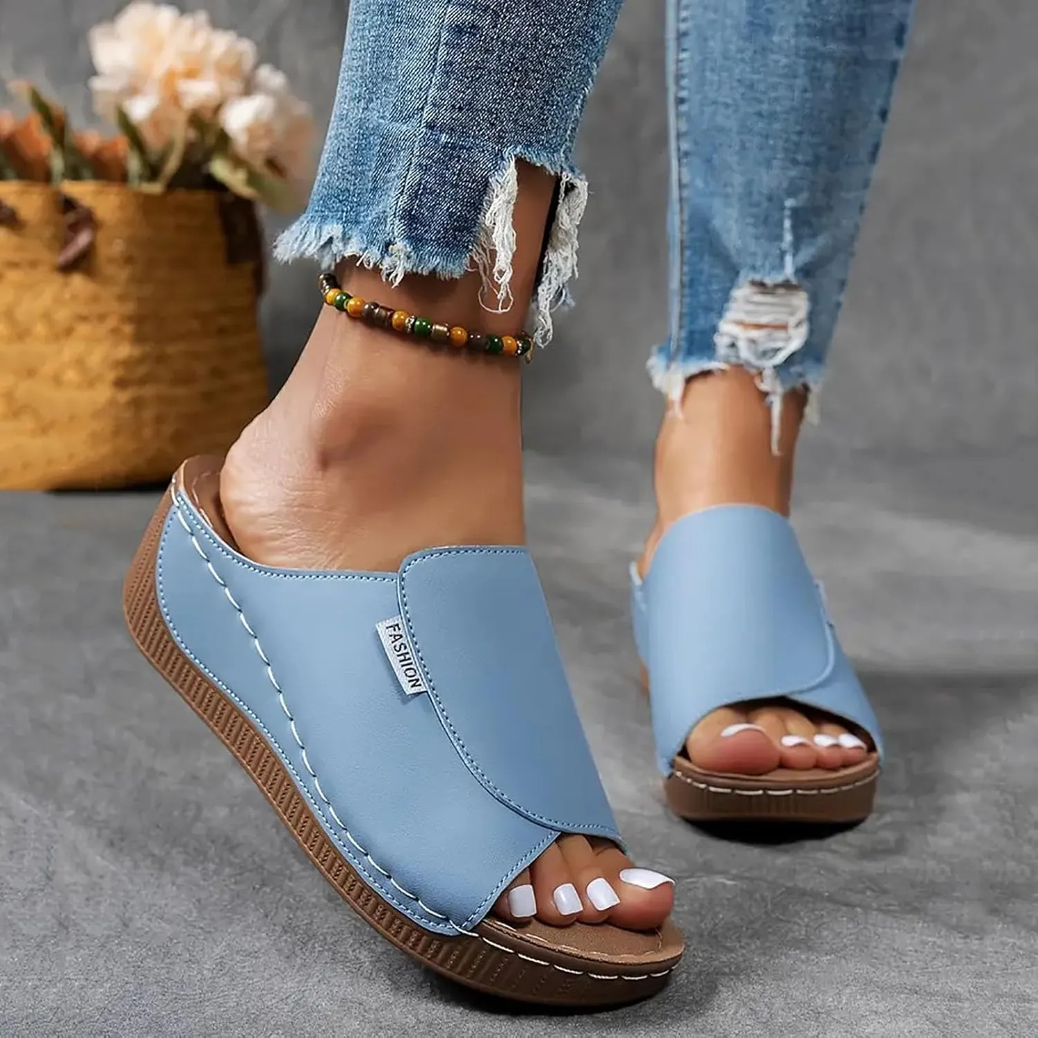SuanlaTDS Women's Orthopedic Wedge Slide Sandals Platform Arch Support Comfortable Slip On Open Toe High Heels Slide Sandal Casual Summer Shoes Outdoor Elegant Dressy Walking Slippers
