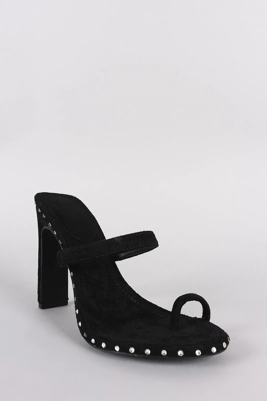 Suede Rhinestone Accent Toe Ring Mule Heel