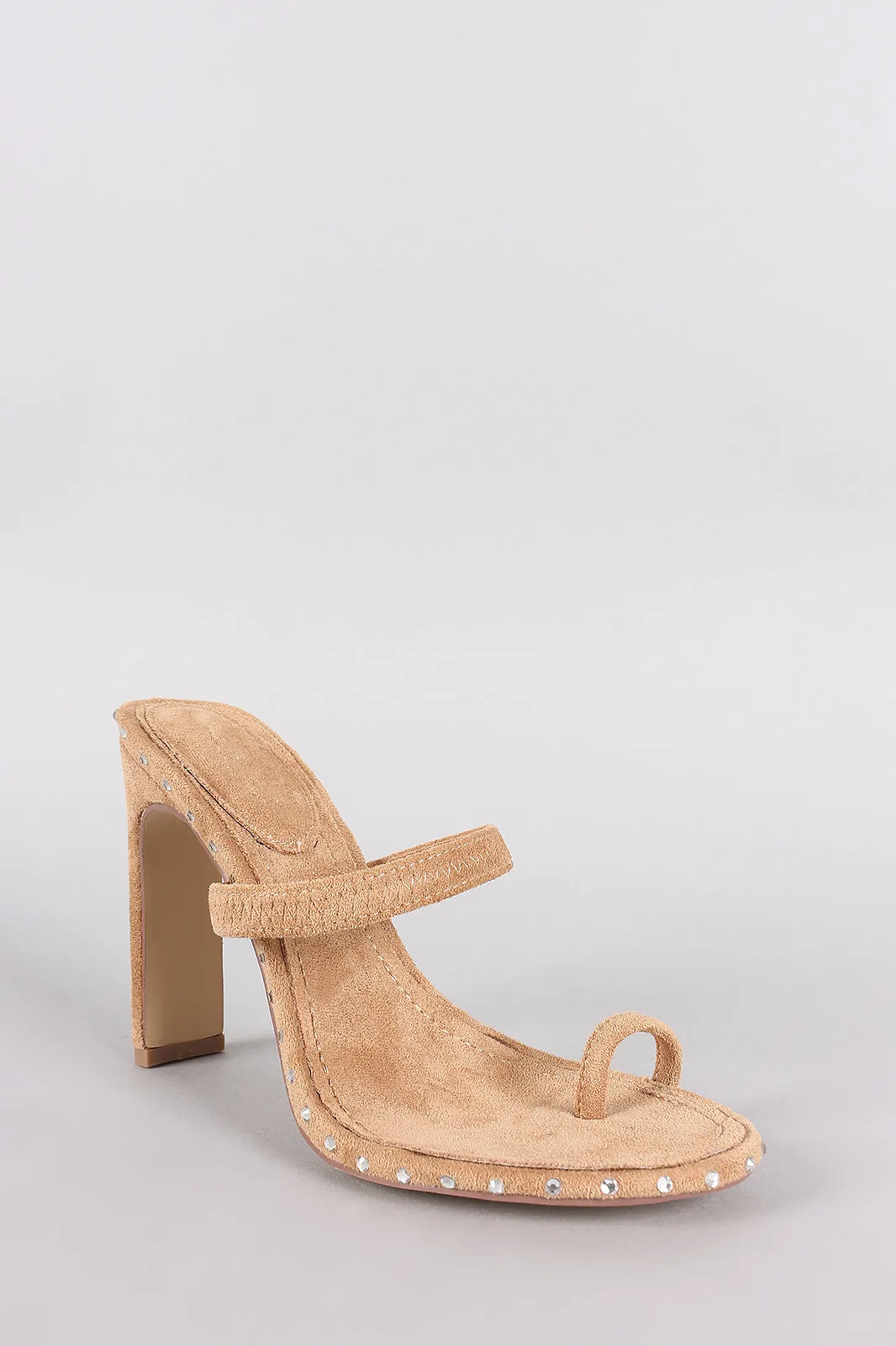 Suede Rhinestone Accent Toe Ring Mule Heel