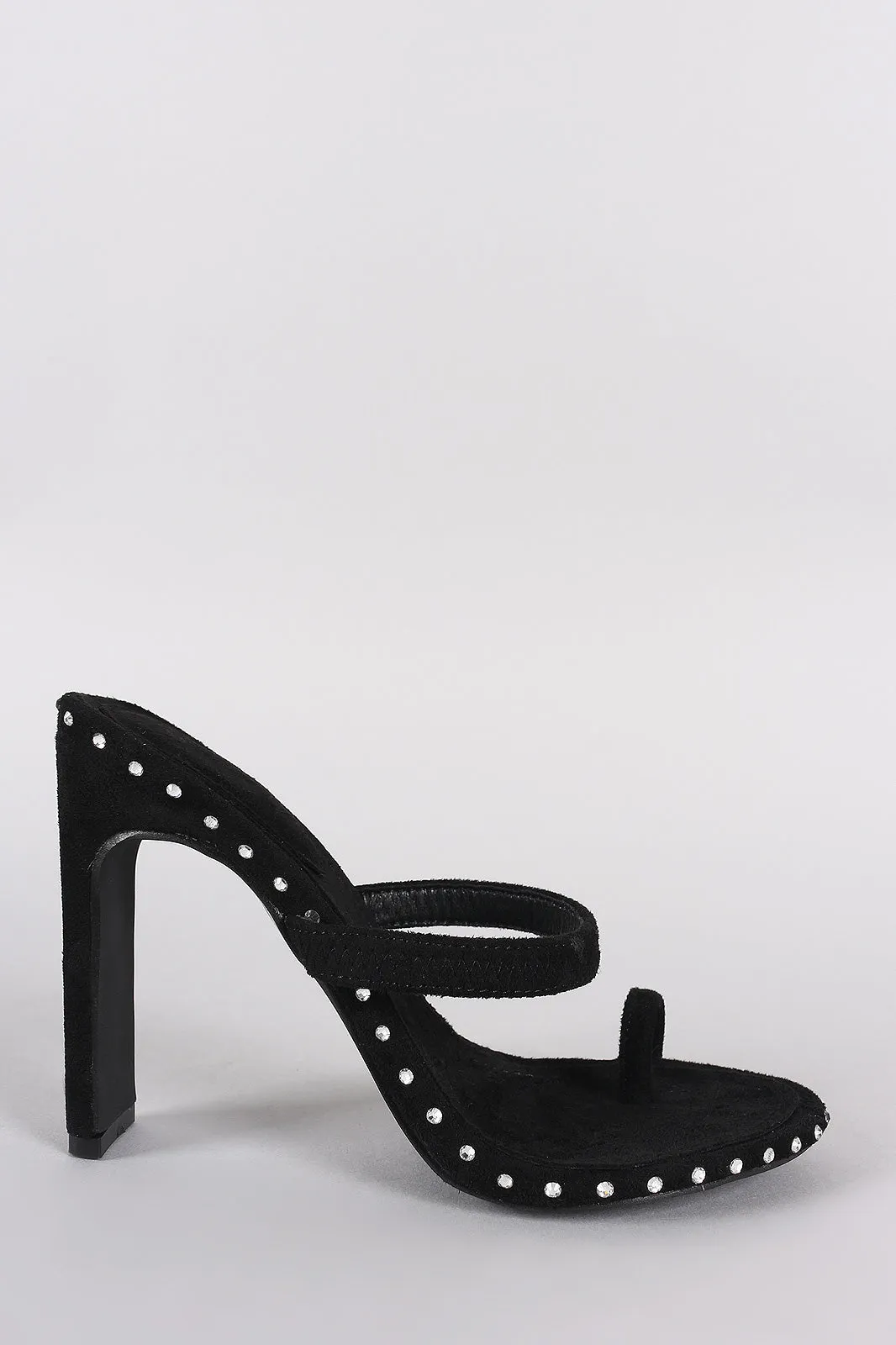 Suede Rhinestone Accent Toe Ring Mule Heel