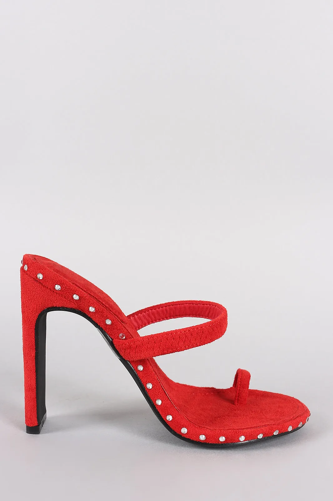 Suede Rhinestone Accent Toe Ring Mule Heel