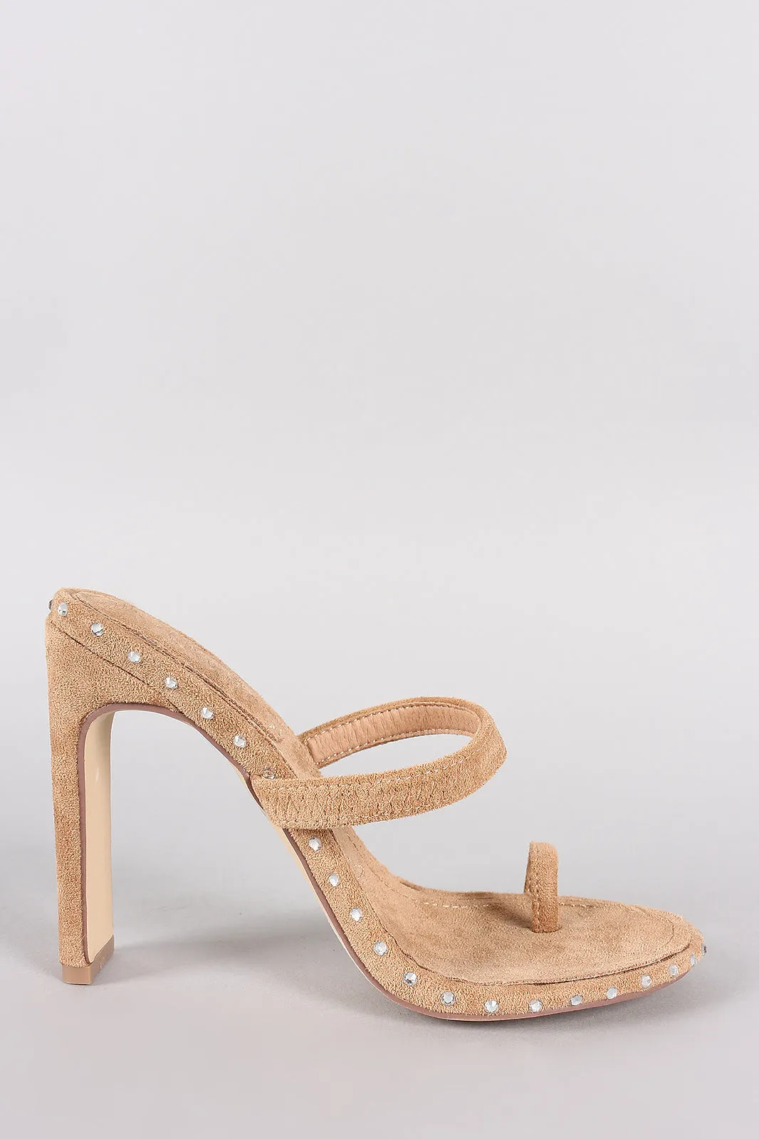 Suede Rhinestone Accent Toe Ring Mule Heel