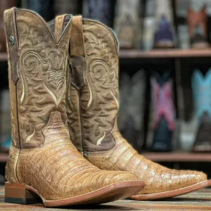 Tanner Mark Men's Midland Print Caiman Belly Square Toe Boots Antique Saddle TM207005