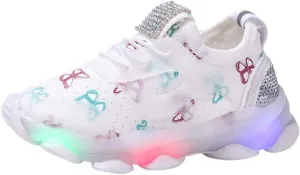Toddler Baby Boys Girls Sneakers Fashion LED Light Luminous Butterfly Printed Slip On Lace Up Running Sport Shoes