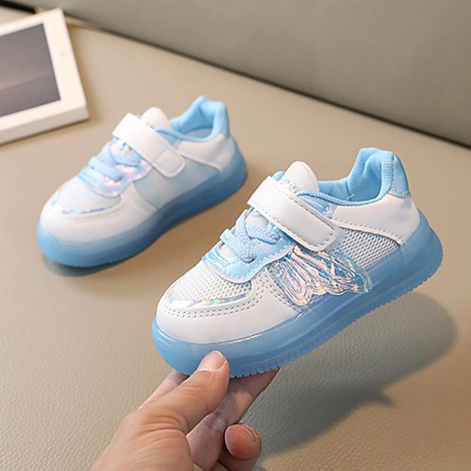 Toddler Boys Glitter Sneakers Strap Flat Non Slip Glitter Sport Shoes Baby First Walking Breathable Sneakers for Kids