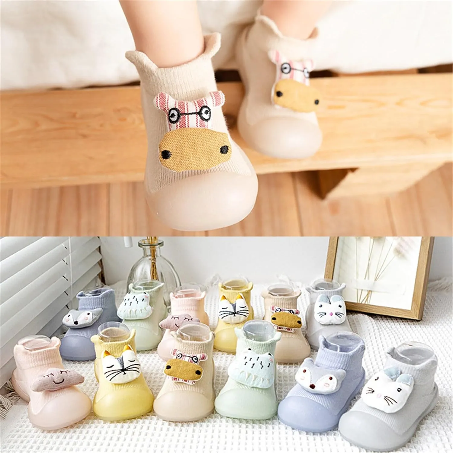 Toddler Sock Shoes Baby First Walking Shoes Animal ?tyle House Slippers Kids Closed-Toe Slip On Canvas Sneaker