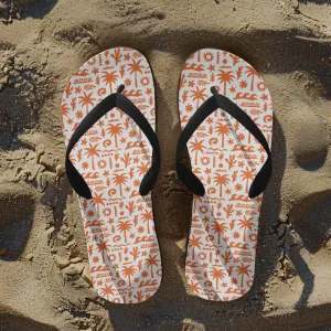 Tropical Island Pattern Flip Flops  Orange Beach-Inspired Summer Sandals
