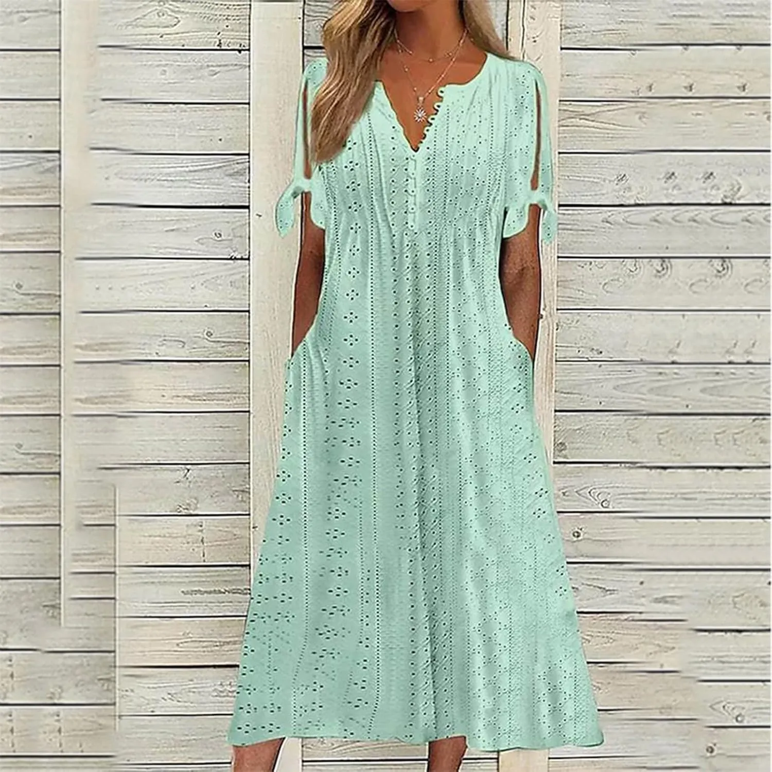 TWGONE Maxi Long Dresses for Women Casual Summer Short Sleeve Eyelet Tshirt Dress 2025 Trendy Beach Vacation Sundresses