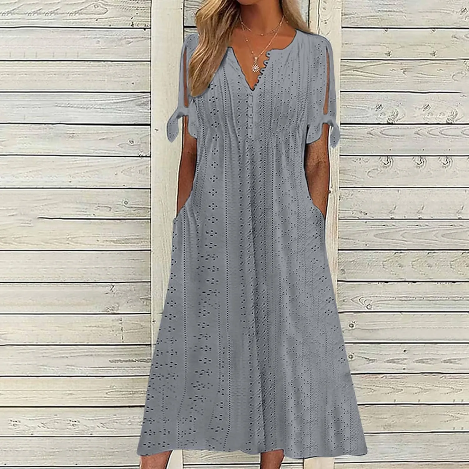 TWGONE Maxi Long Dresses for Women Casual Summer Short Sleeve Eyelet Tshirt Dress 2025 Trendy Beach Vacation Sundresses