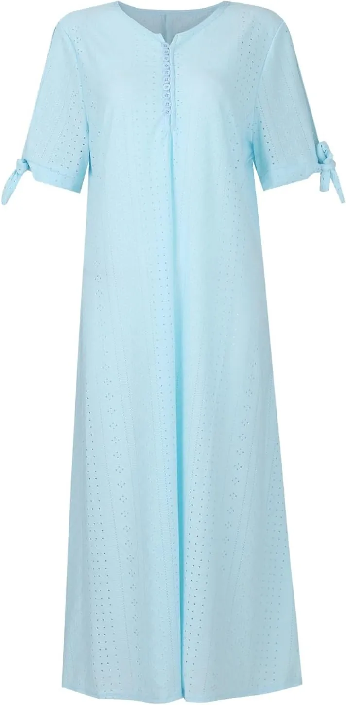 TWGONE Maxi Long Dresses for Women Casual Summer Short Sleeve Eyelet Tshirt Dress 2025 Trendy Beach Vacation Sundresses