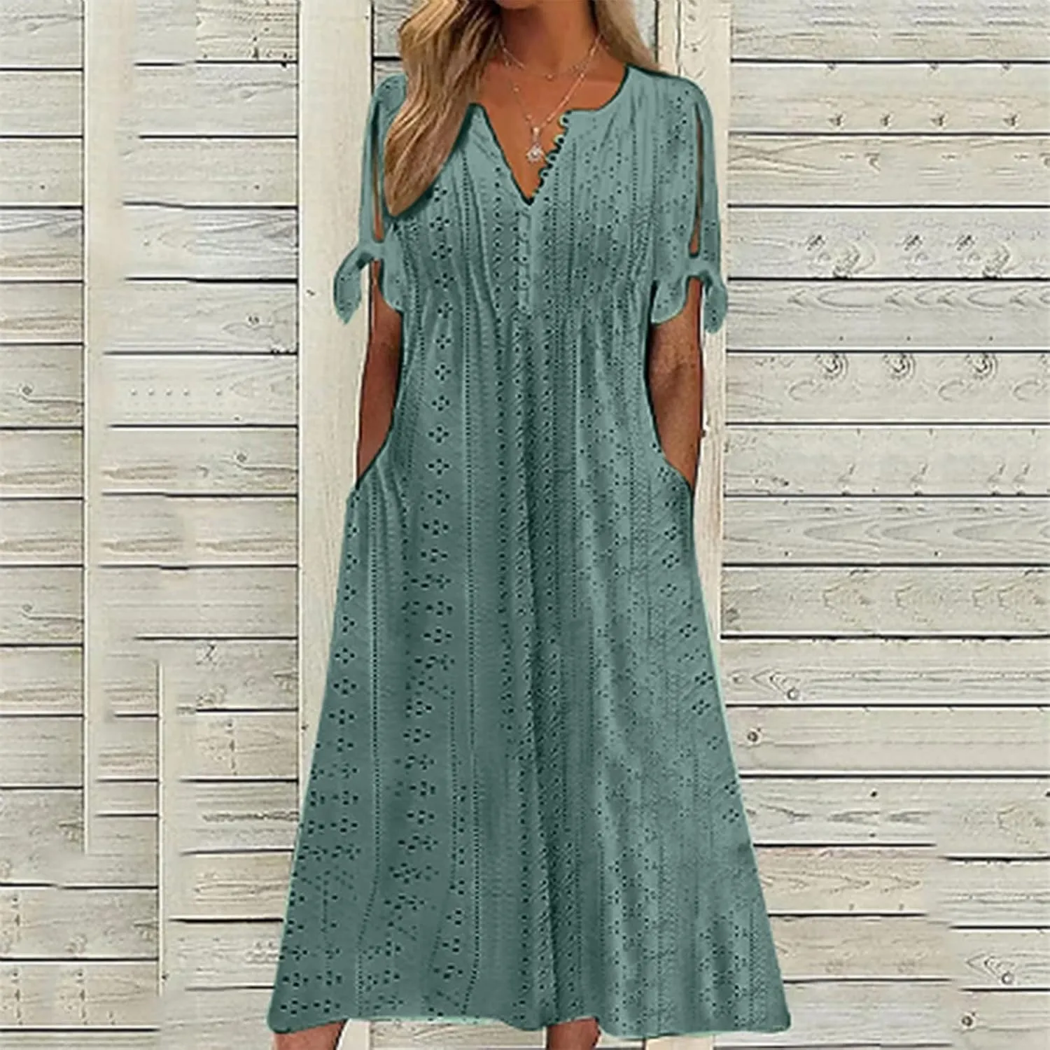 TWGONE Maxi Long Dresses for Women Casual Summer Short Sleeve Eyelet Tshirt Dress 2025 Trendy Beach Vacation Sundresses