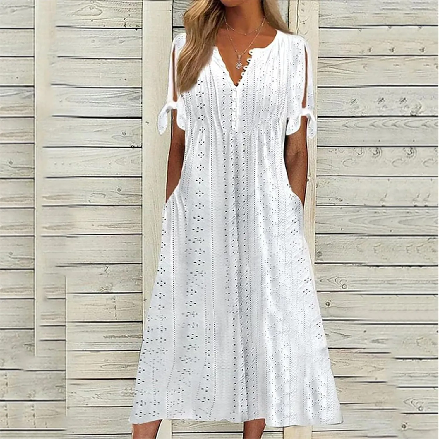 TWGONE Maxi Long Dresses for Women Casual Summer Short Sleeve Eyelet Tshirt Dress 2025 Trendy Beach Vacation Sundresses