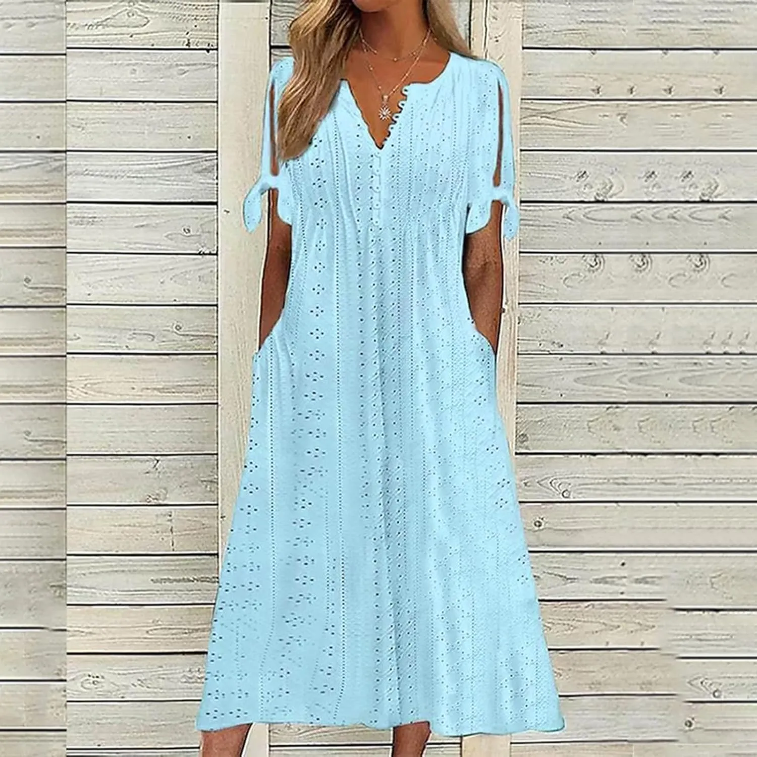 TWGONE Maxi Long Dresses for Women Casual Summer Short Sleeve Eyelet Tshirt Dress 2025 Trendy Beach Vacation Sundresses