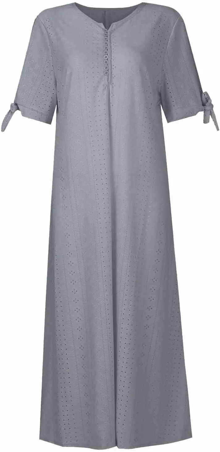 TWGONE Maxi Long Dresses for Women Casual Summer Short Sleeve Eyelet Tshirt Dress 2025 Trendy Beach Vacation Sundresses