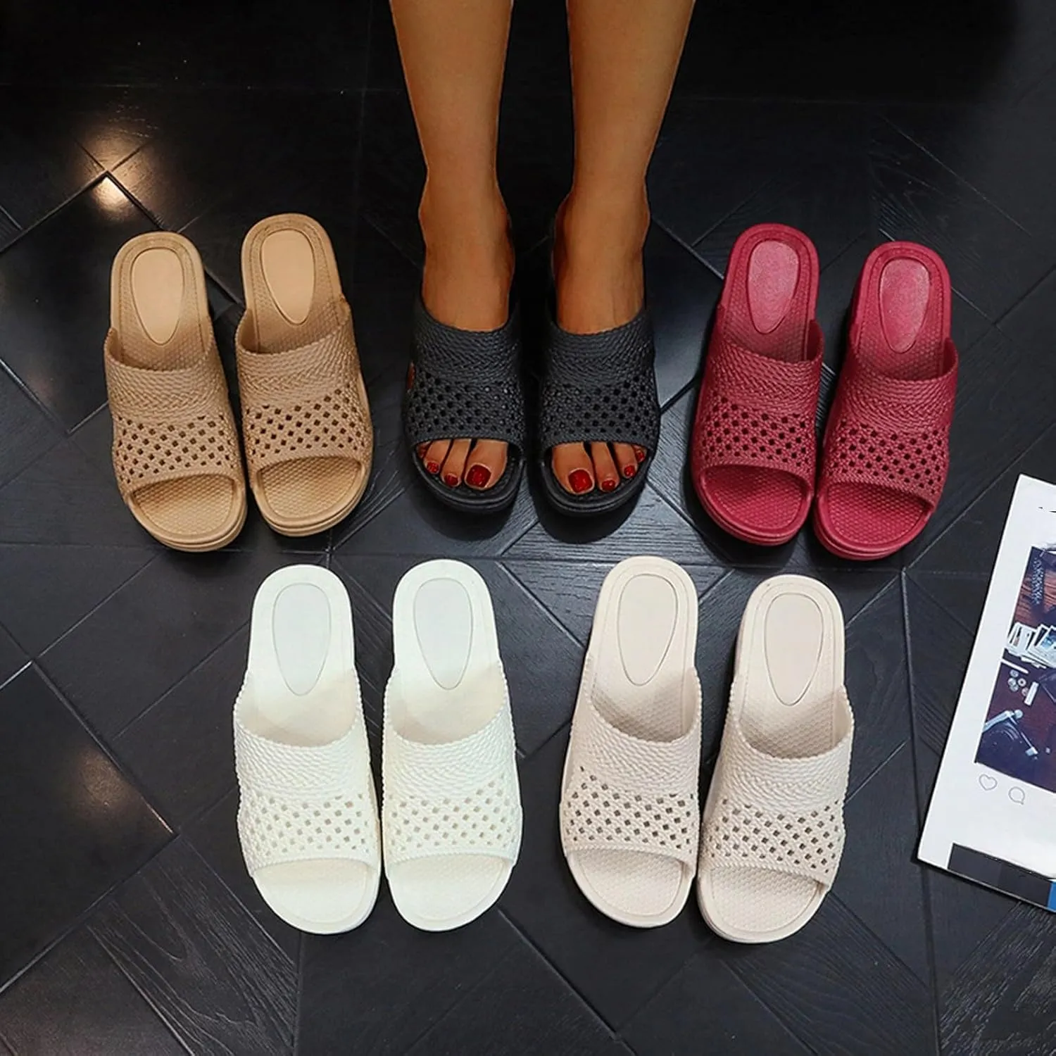 Wedge Orthopedic Sandals for Women Arch Support Slides Wide Width Open Toe House Slippers Comfortable Slip On Beach Sandals