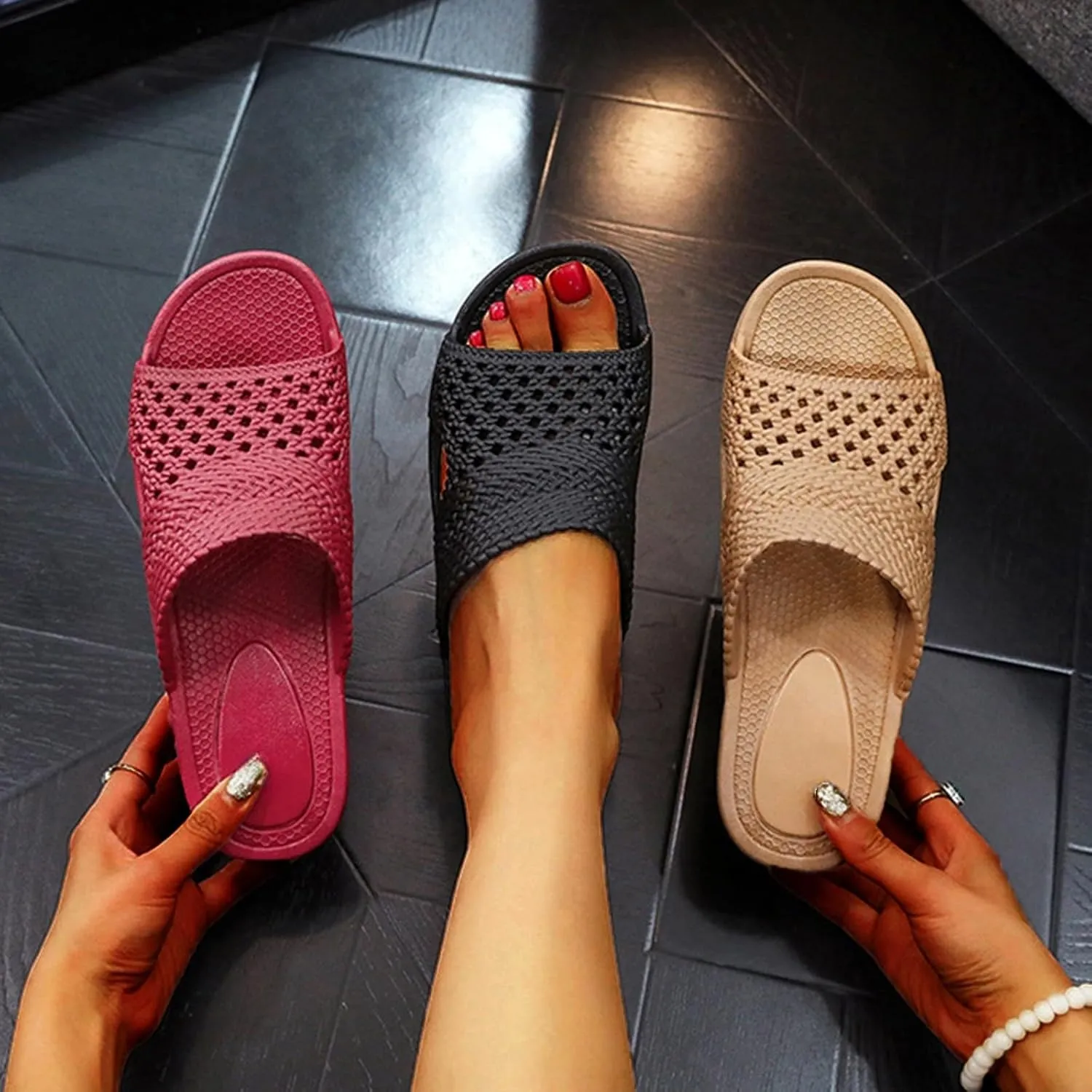 Wedge Orthopedic Sandals for Women Arch Support Slides Wide Width Open Toe House Slippers Comfortable Slip On Beach Sandals