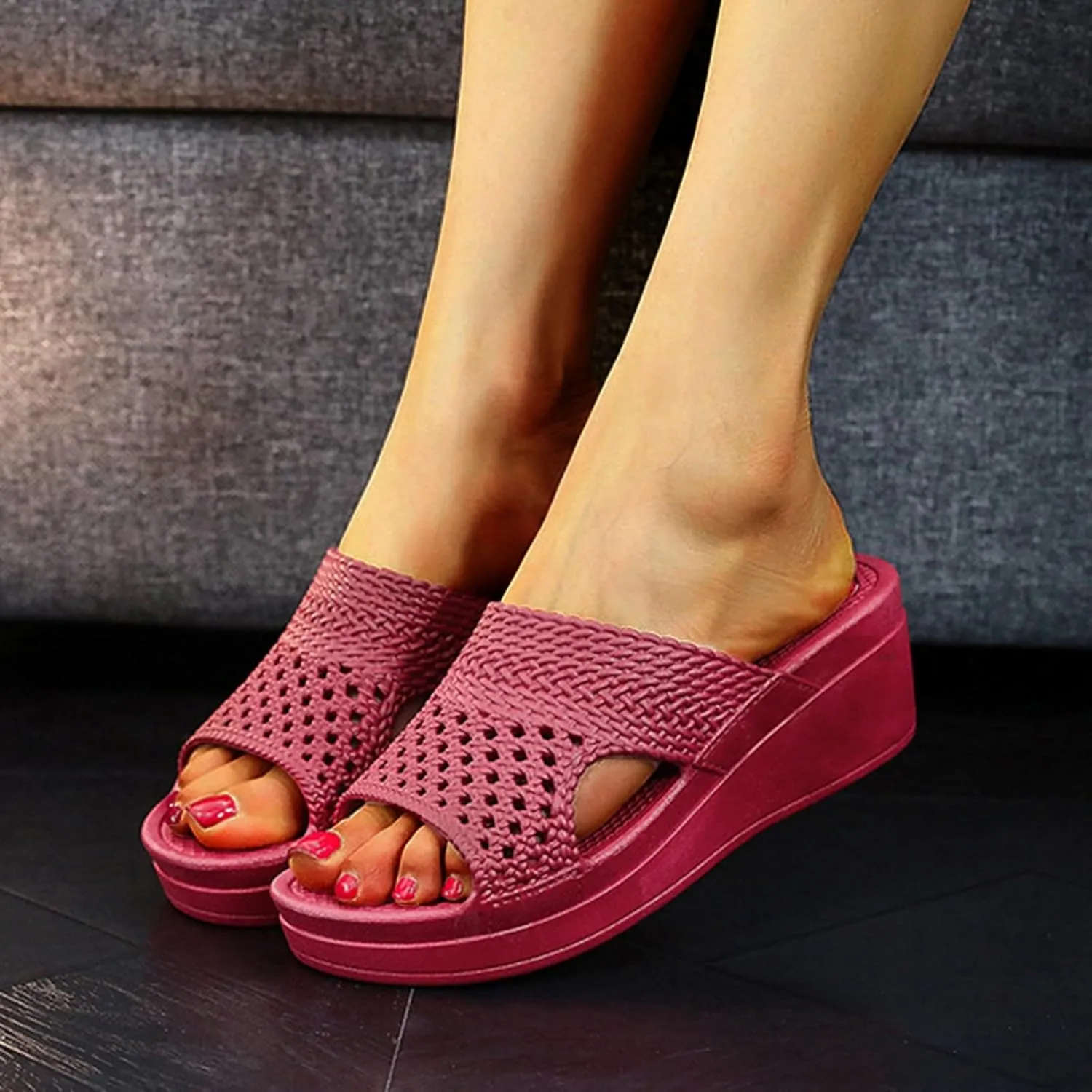 Wedge Orthopedic Sandals for Women Arch Support Slides Wide Width Open Toe House Slippers Comfortable Slip On Beach Sandals