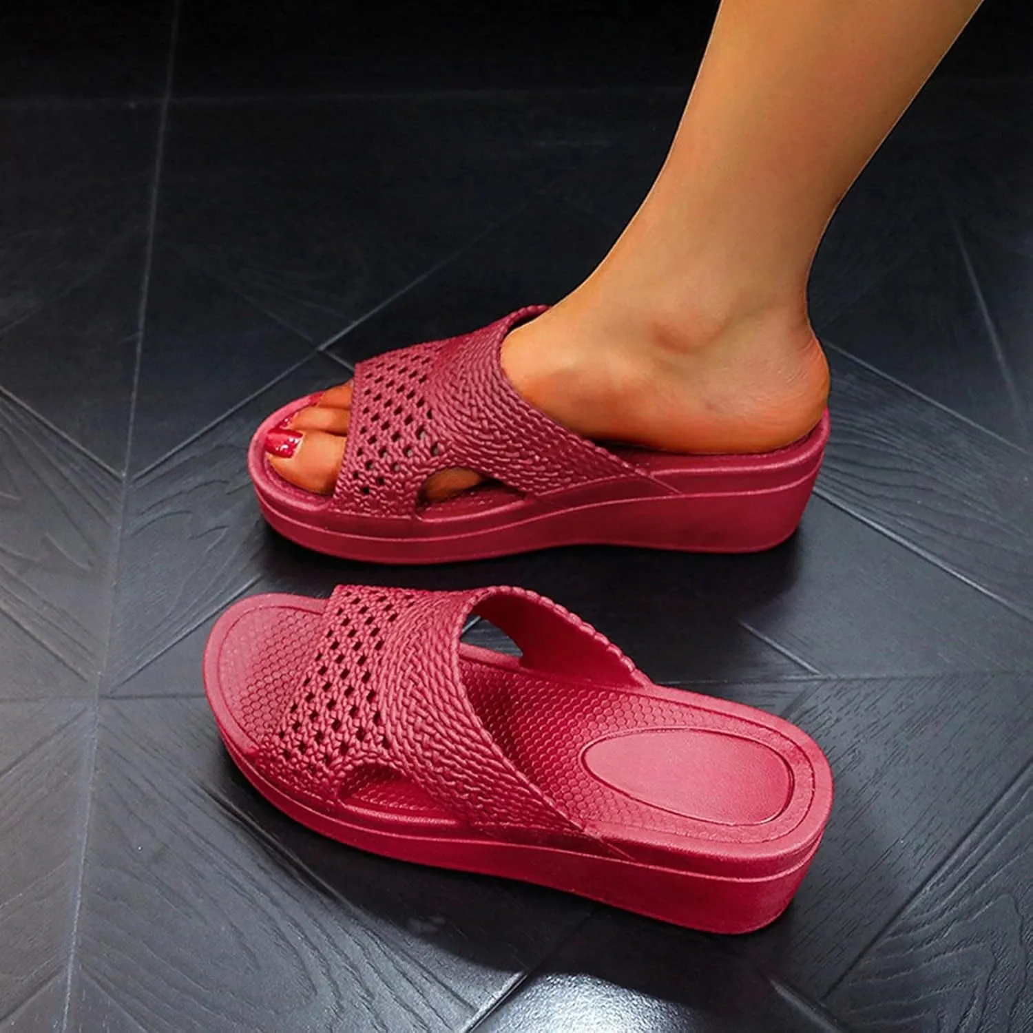 Wedge Orthopedic Sandals for Women Arch Support Slides Wide Width Open Toe House Slippers Comfortable Slip On Beach Sandals