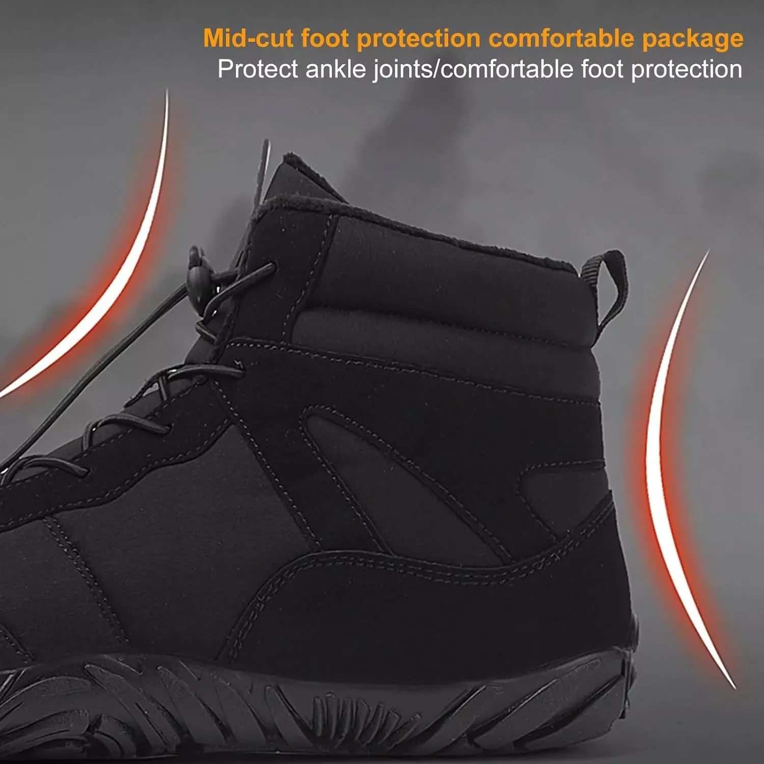 Winter Barefoot Hiking Boot Women and Men, Quick Drying Wide Toe Box Ankle Booties Box, Slip On Fur Lined Warm Shoe