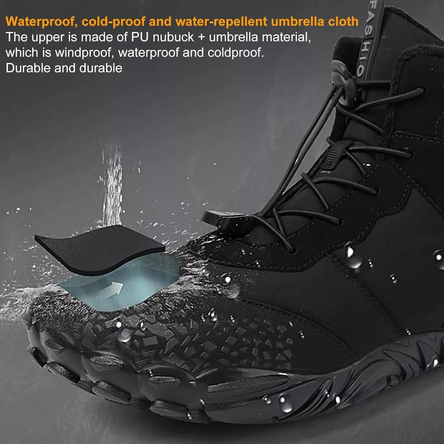 Winter Barefoot Hiking Boot Women and Men, Quick Drying Wide Toe Box Ankle Booties Box, Slip On Fur Lined Warm Shoe