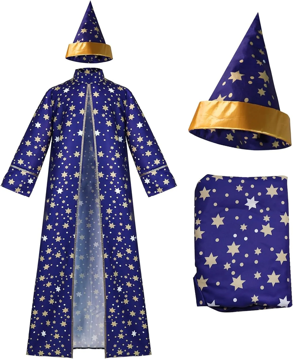 Wizard Costume Adult Men Blue Wizard Cloak with Stars and Magician Stars Hat
