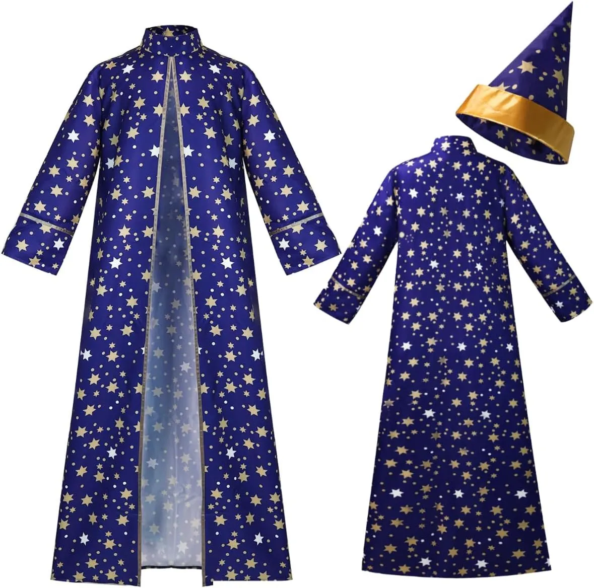 Wizard Costume Adult Men Blue Wizard Cloak with Stars and Magician Stars Hat