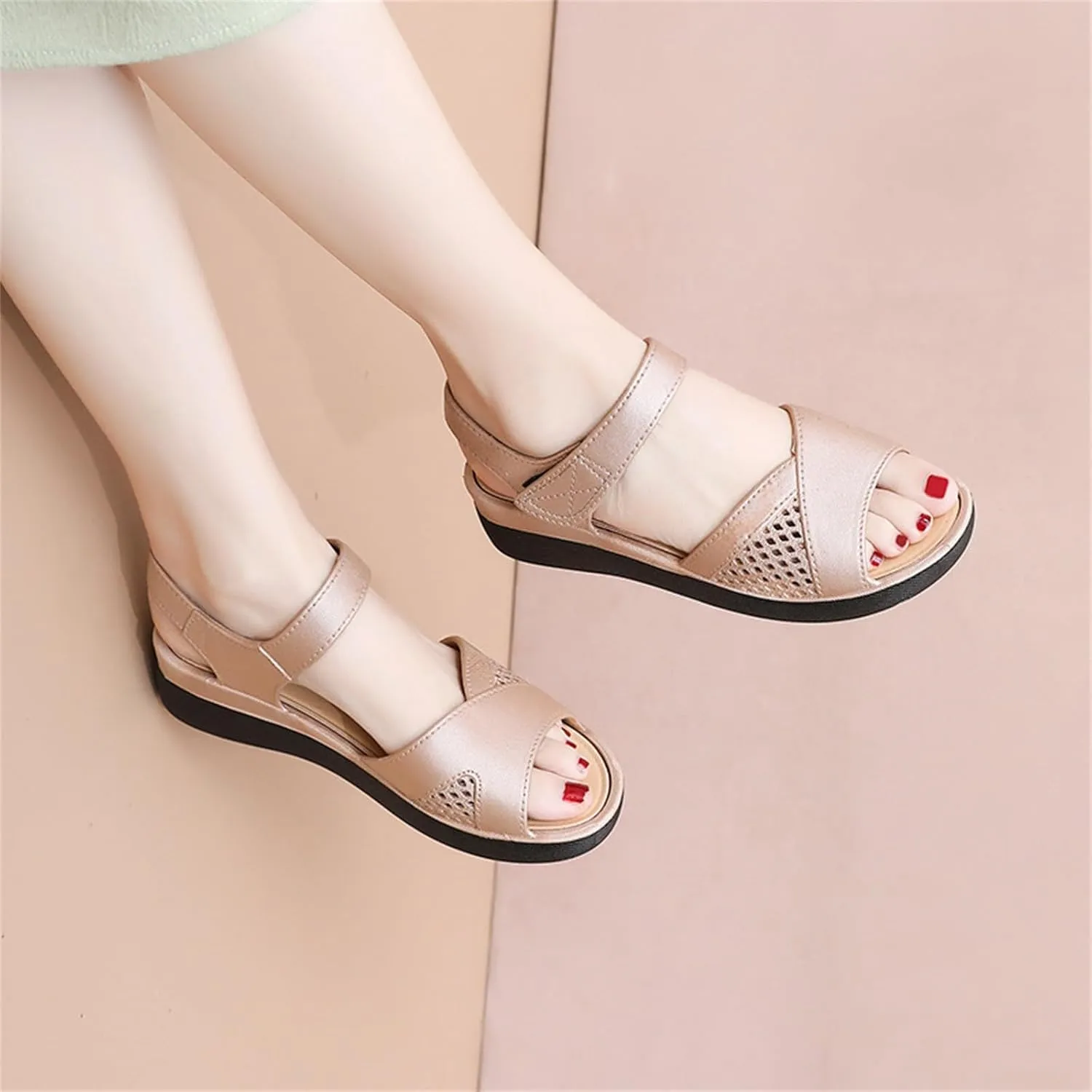 Women Orthopedic Sandals Women Open Toe Ankle Strap Wedge Sandals with Arch Support Leather Wide Width Beach Slides Slip On Walking Shoes