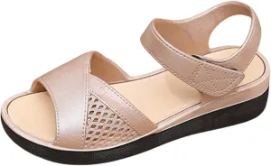 Women Orthopedic Sandals Women Open Toe Ankle Strap Wedge Sandals with Arch Support Leather Wide Width Beach Slides Slip On Walking Shoes