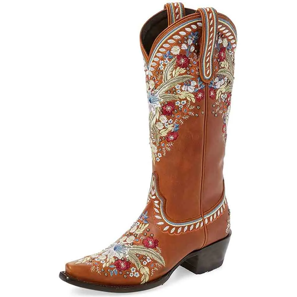 Women Western Boots Chunky Heel Cowgirl Cowboy Retro Short Ankle Boots