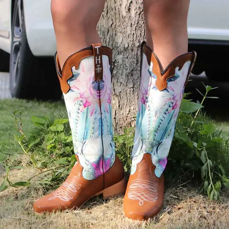 Women Western Boots Chunky Heel Cowgirl Cowboy Retro Short Ankle Boots