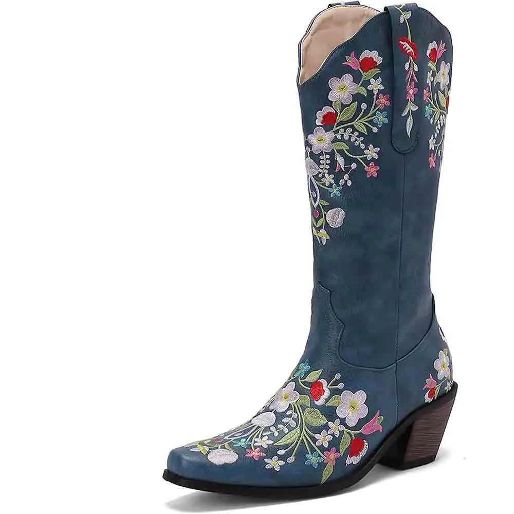 Women Western Boots Chunky Heel Cowgirl Cowboy Retro Short Ankle Boots