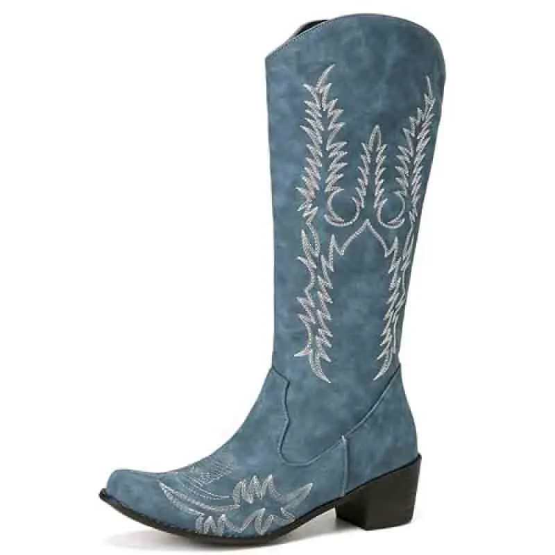 Women Western Boots Chunky Heel Cowgirl Cowboy Retro Short Ankle Boots