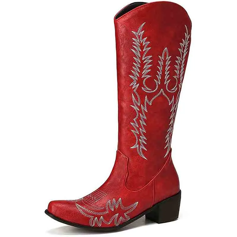 Women Western Boots Chunky Heel Cowgirl Cowboy Retro Short Ankle Boots